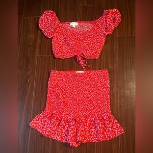 Mable Women’s 2 Peice Skirt And Crop Top Set Red And white Floral NWT Retail $35